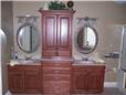 Red oak cabinets - Raised panel doors - Standard overlay style - Cultured marble countertops with integral sinks
