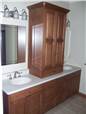 Hickory cabinets - Raised panel doors - Full overlay style - Corian solid surface countertop with integral sinks