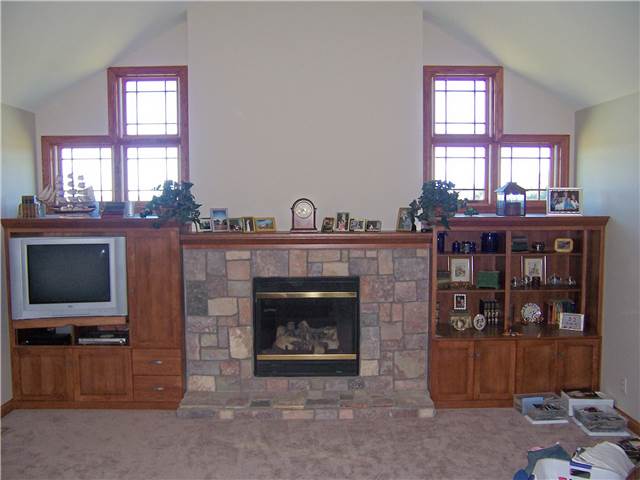 Fireplace mantel/Bookshelves/TV/Storage - stained hickory