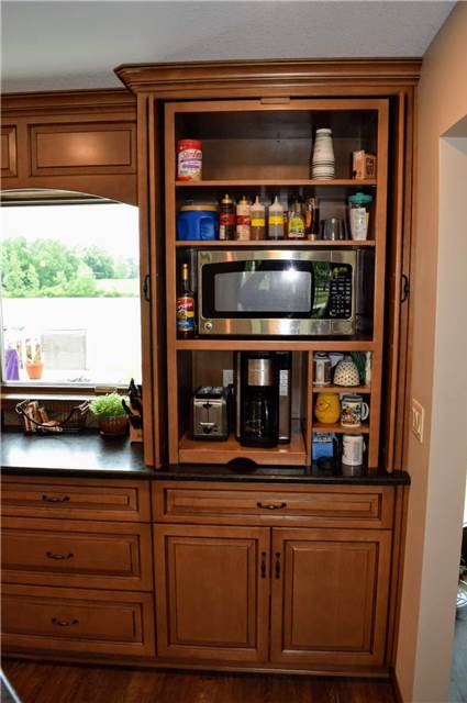Coffee/microwave cabinet - pocket doors open