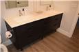 Stained hickory vanity on legs - Cultured marble countertop