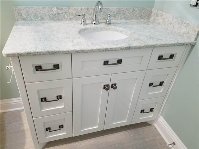Painted cabinet with20170730_085404.jpg flat panel doors and drawer fronts - full overlay style - Quartz countertop